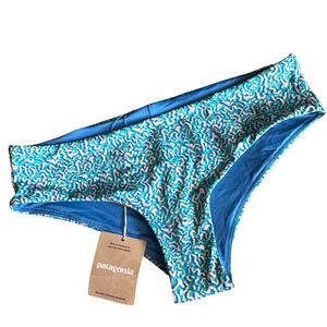 Patagonia Womens Cheeky Bikini Bottoms Blue Pink Abstract Print Swim Size M NWT